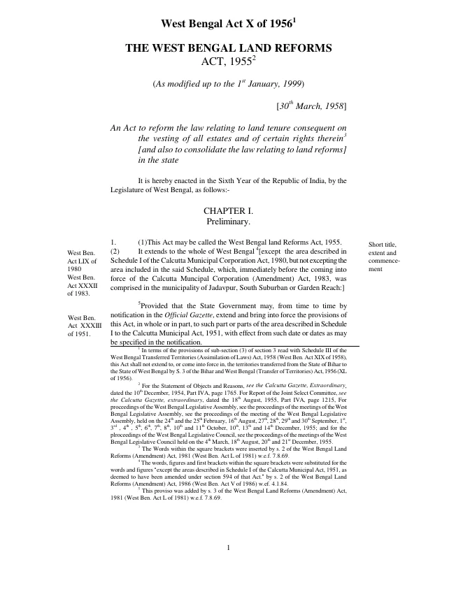 West Bengal Land Reforms Act, 1955 with all Amendments – PDF