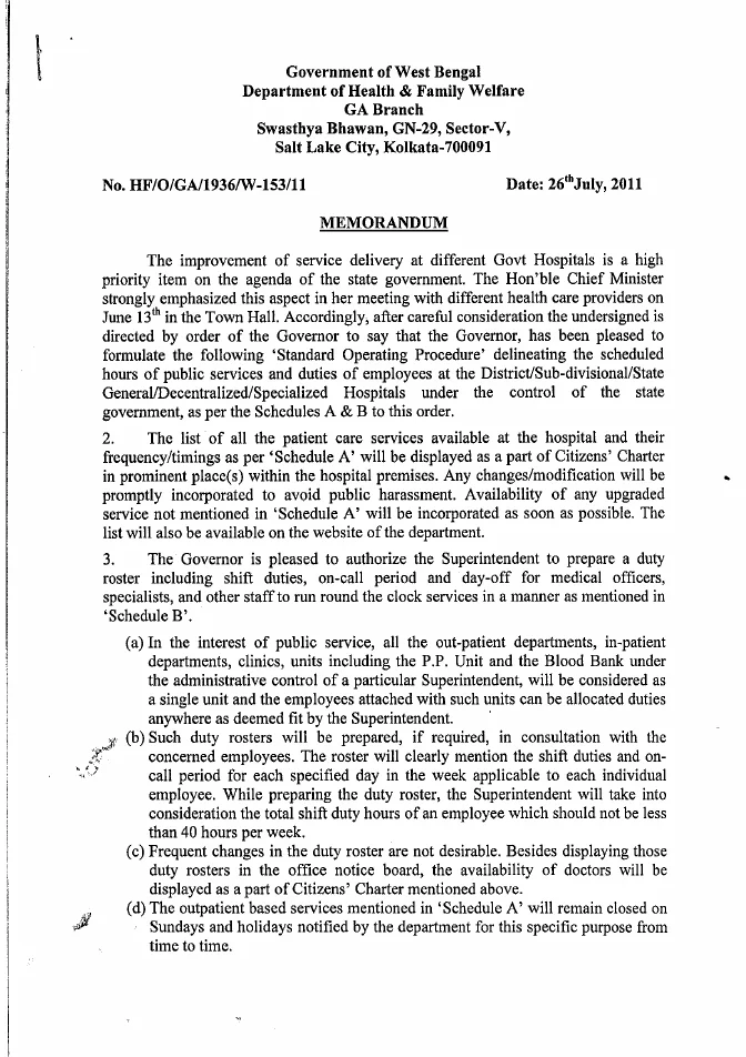 Duty Hours of Medical Officers, Staffs providing Patient Care Service – PDF