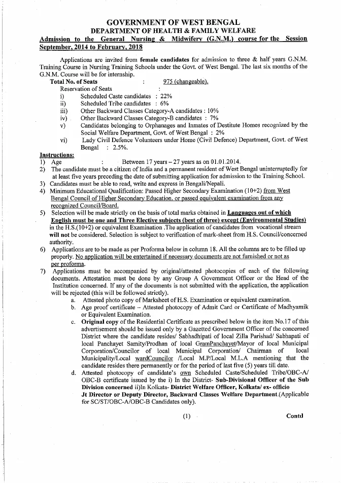 Admission to GNM Course for Sept, 2014 to Feb, 2018 – PDF