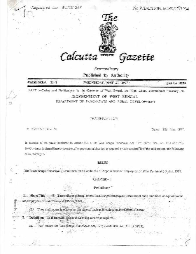 West Bengal Panchayat Recruitment Rules (Zilla Parishad), 1997 – PDF