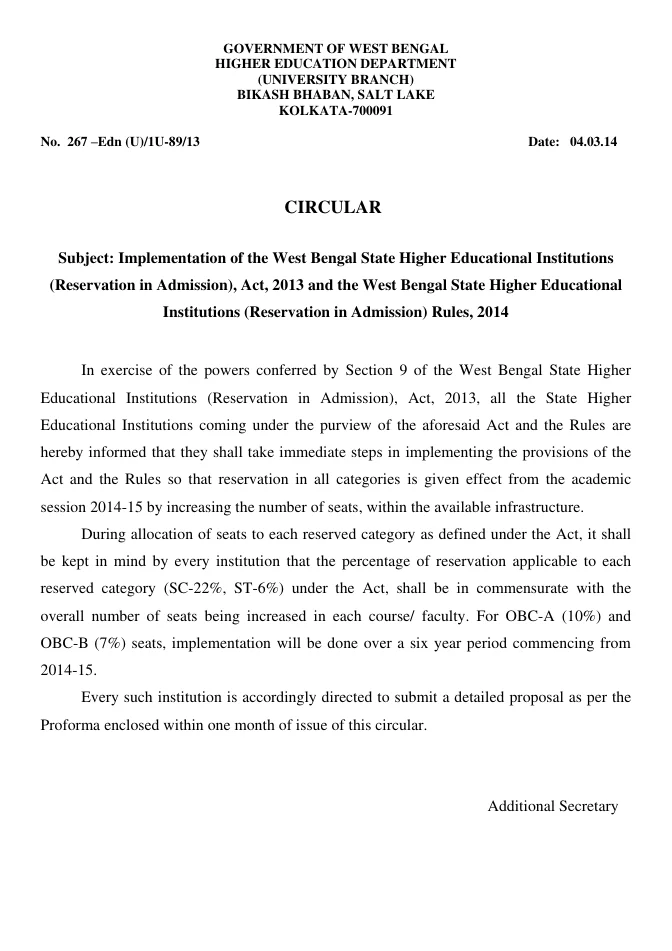 Implementation of Reservation Rules in Admission to University – PDF