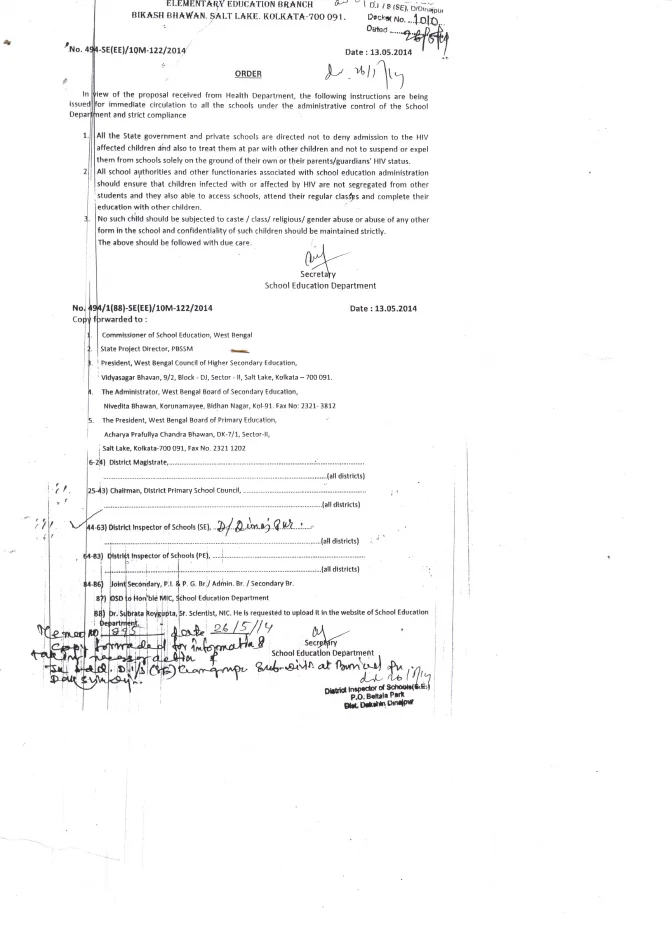 Admission of HIV Positive Students in School of West Bengal – PDF