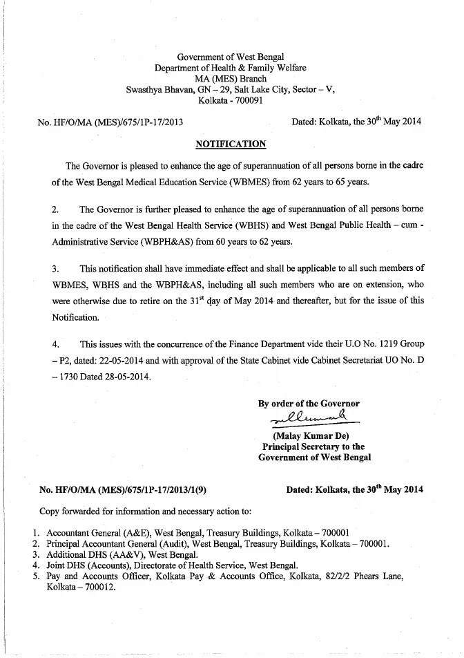 Enhancement of Superannuation Age in Health Department – PDF