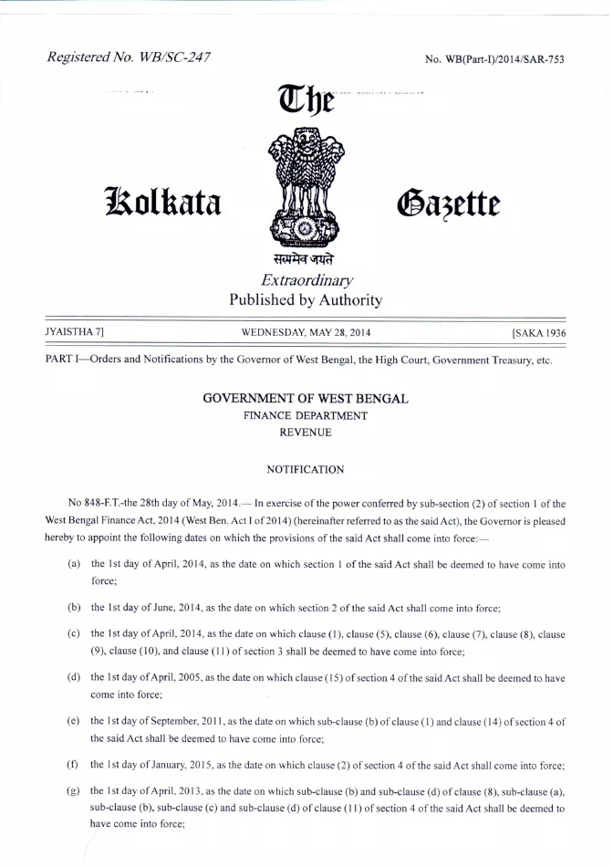 West Bengal Finance Act, 2014 – Date of Effect – PDF