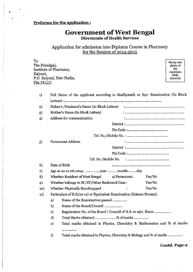 Admission into Diploma Course in Pharmacy, 2014-15 – PDF