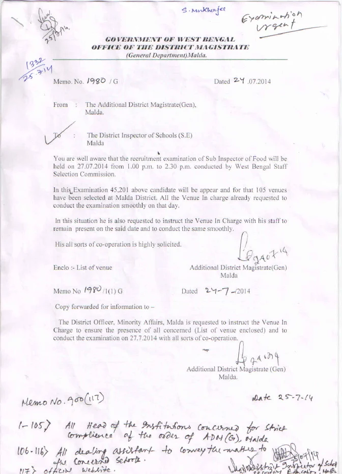 Venue for S.I. of Food Examination conducted by WBSSC – PDF