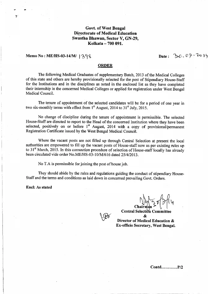 Stipendiary House-Staff, 2014 – Selected Candidate – PDF