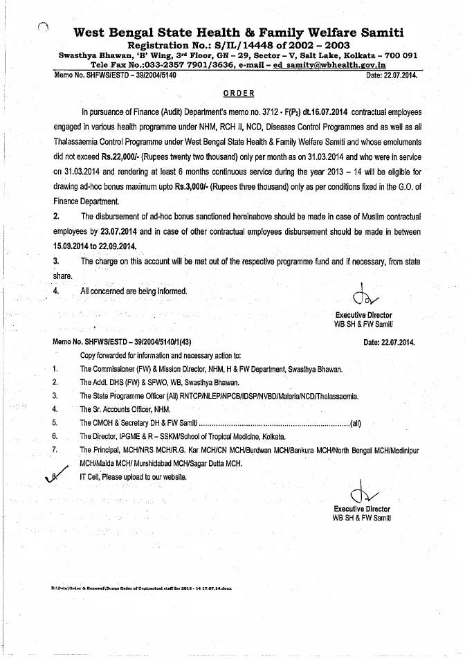 Ad-hoc Bonus to Contractual Employees under Health, 2013-14 – PDF