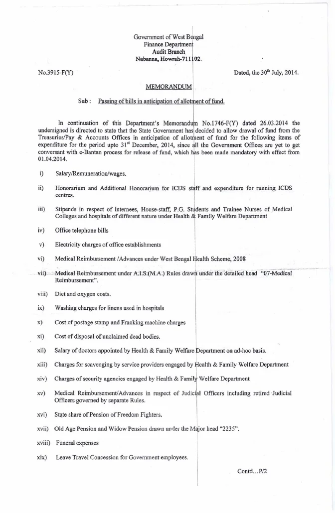 Passing of Bills in Anticipation of Allotment upto Dec, 2014 – PDF