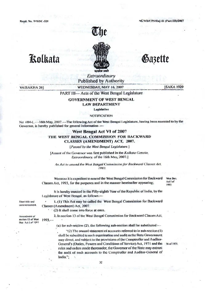 West Bengal Commission for Backward Classes Act, Rules etc. – PDF