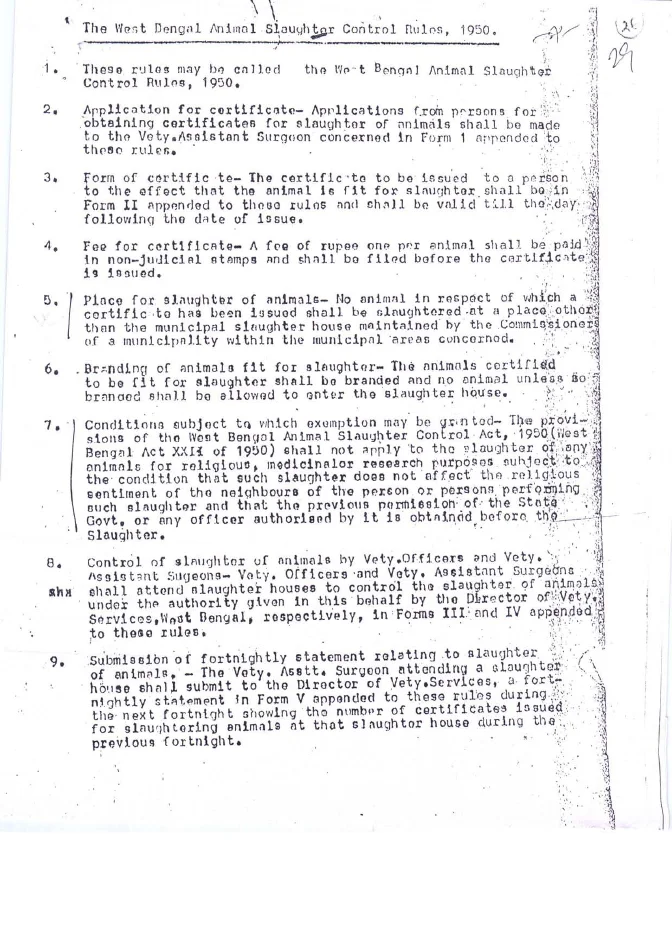 West Bengal Animal Slaughter Control Rules, 1950 – PDF