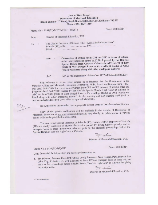 Conversion of Option from CPF to GPF for Staff of Madrasah – PDF