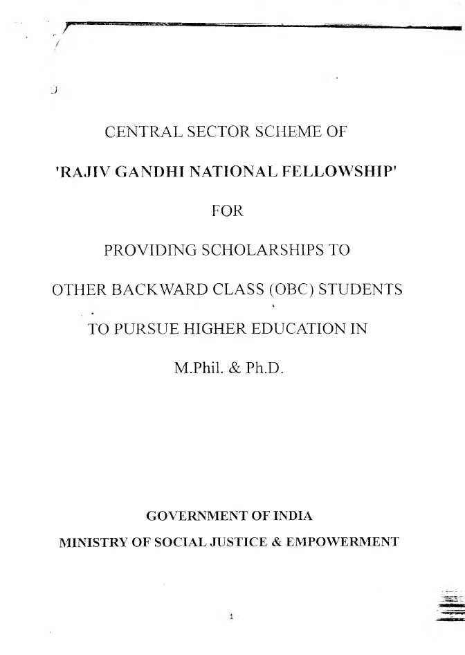 Rajiv Gandhi National Fellowship for Higher Studies, 2014-15 – PDF
