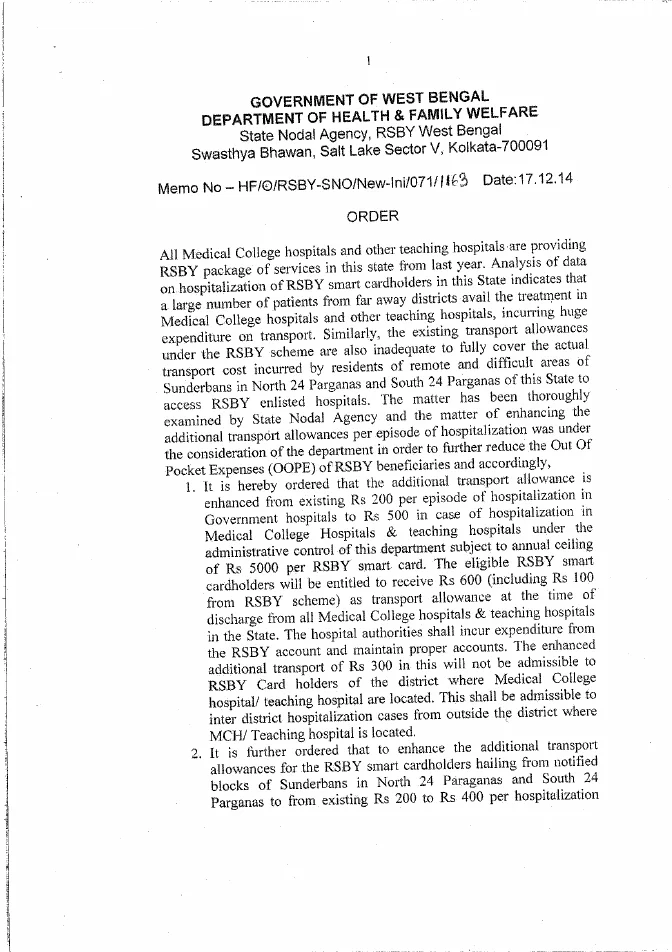 Additional Transport Allowance for RSBY Beneficiaries – PDF