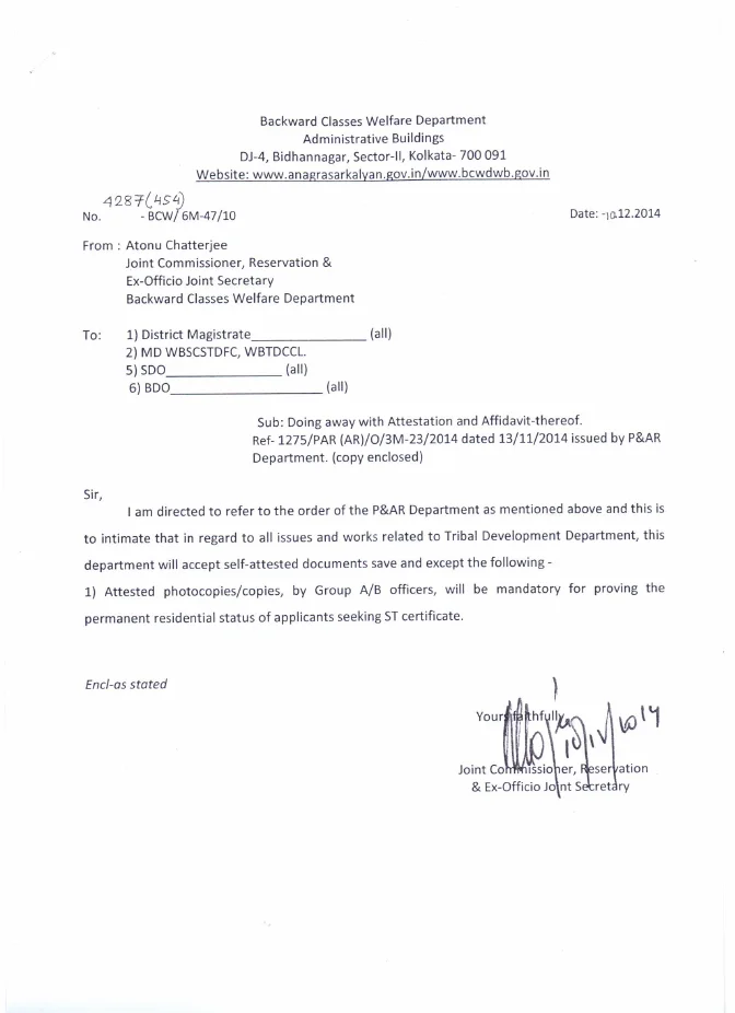Attestation is Mandatory while seeking SC/ST/OBC Certificate – PDF