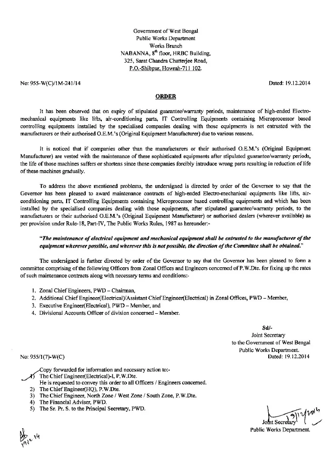 Maintenance of Electrical and Mechanical Equipment by OEM – PDF