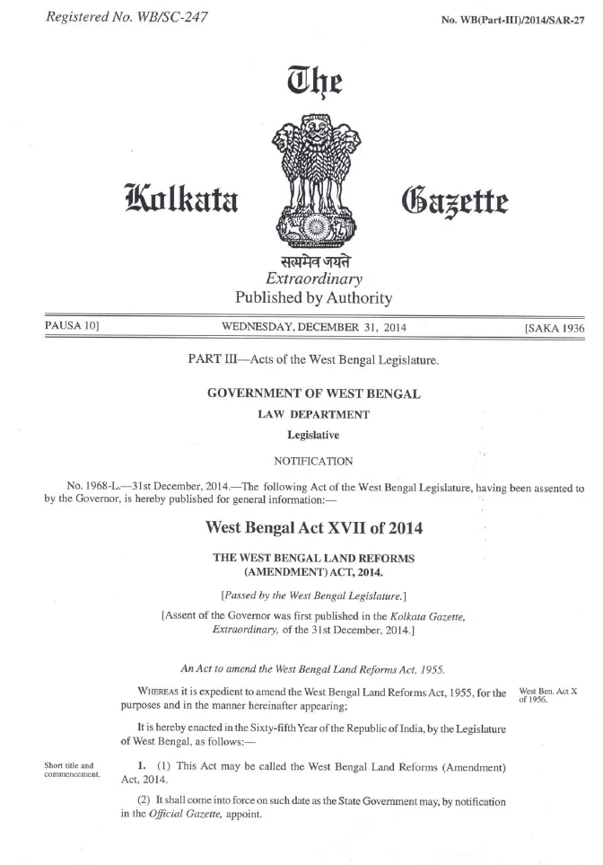 West Bengal Land Reforms (Amendment) Act, 2014 – PDF