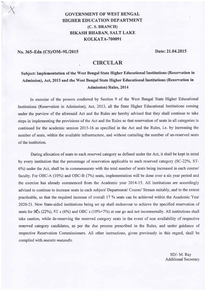 Reservation in Admission to Higher Educational Institutions – PDF