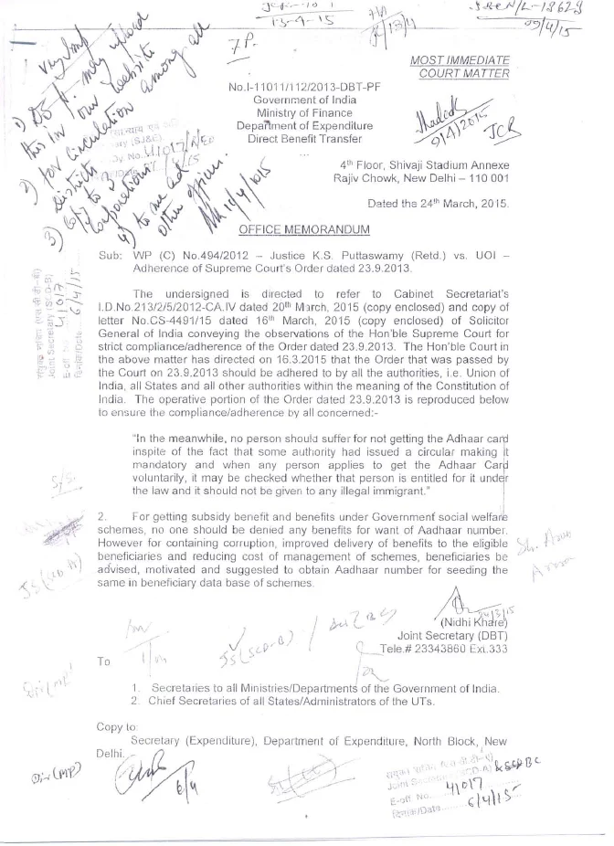 Whether Aadhaar Card is Mandatory for getting Subsidy? – PDF