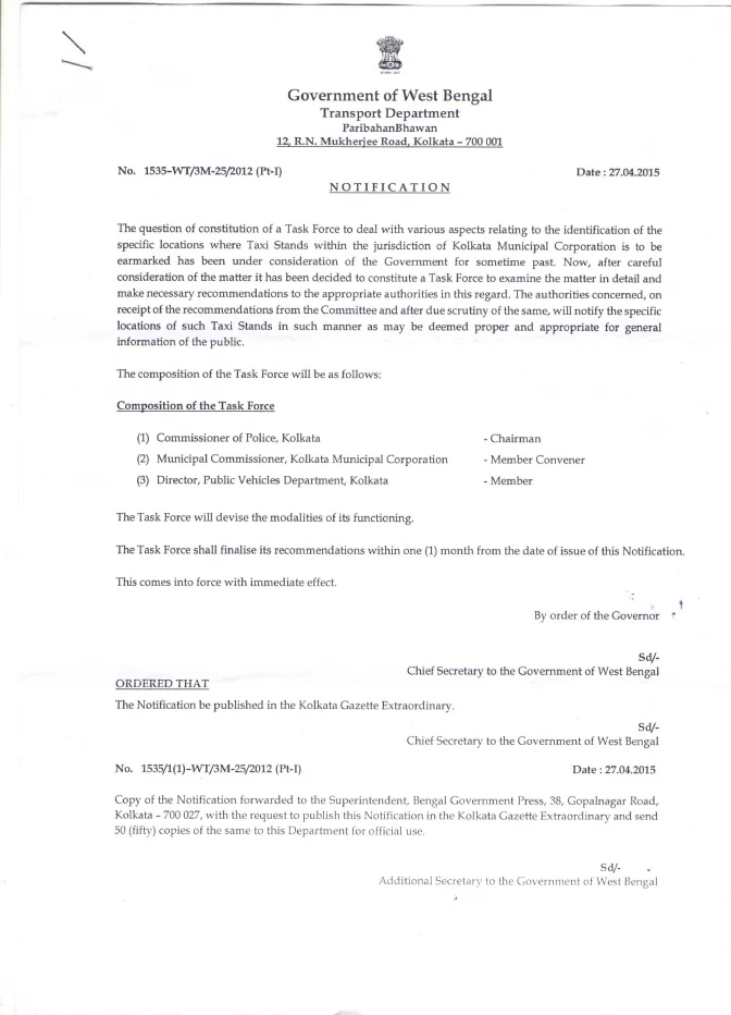 Composition of Task Force to identify Taxi Stand Location – PDF