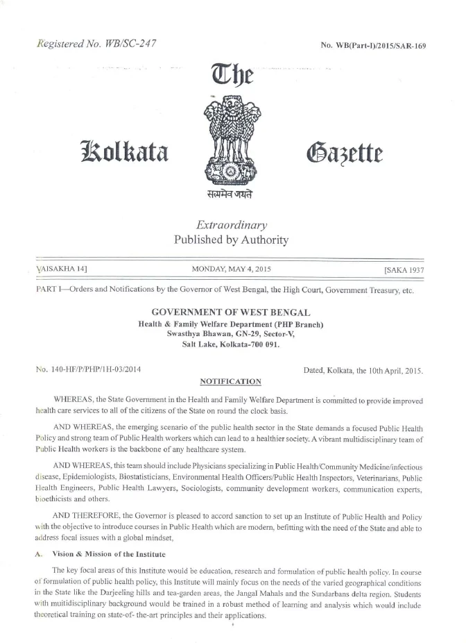 Set up an Institute of Public Health and Policy at Kalyani – PDF