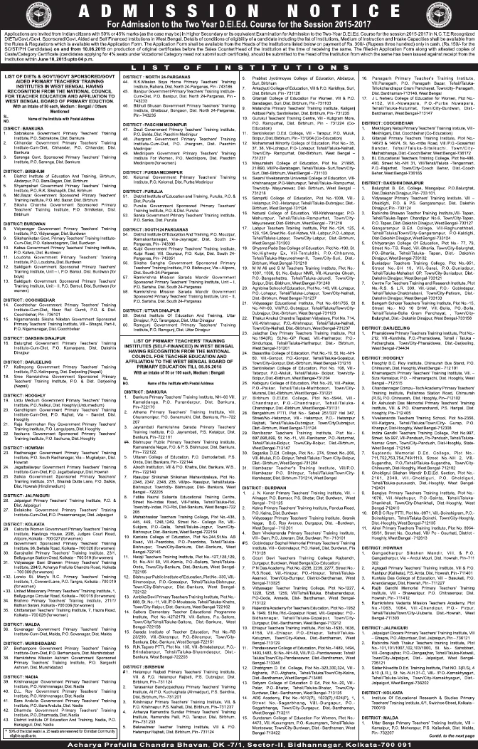 List of Primary Teachers’ Training Institutes in West Bengal – PDF