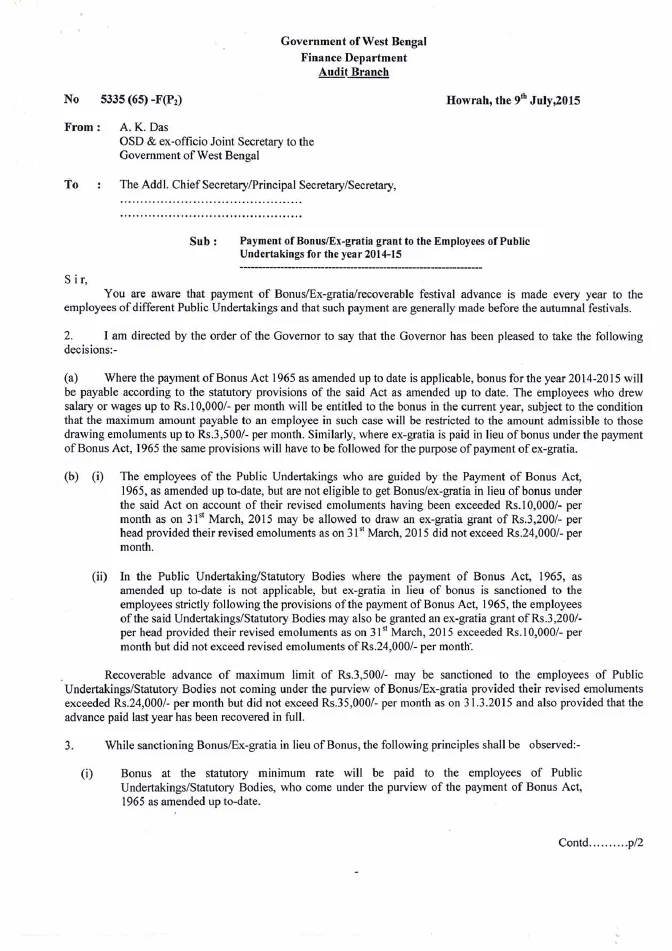 Bonus/ Ex-gratia to Employees of Public UT, 2014-15 – PDF