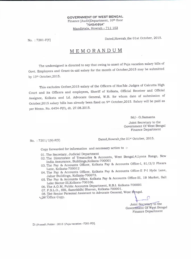 Submit Salary Bill for the month of October by 13.10.2015 – PDF