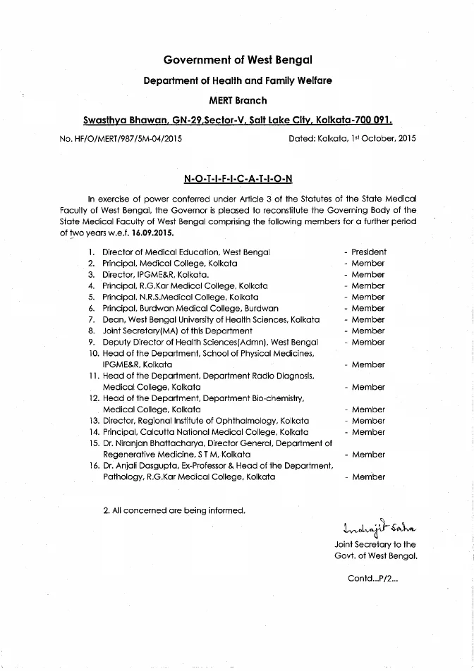 Governing Body of the State Medical Faculty of West Bengal – PDF