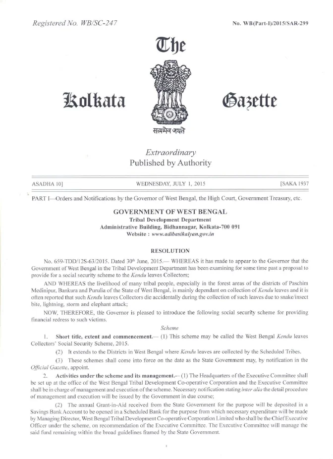West Bengal Kendu Leaves Collectors’ Social Security Scheme, 2015 – PDF