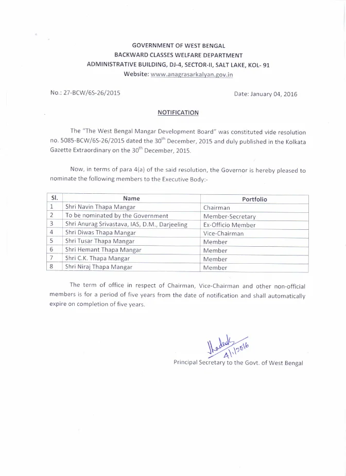 Executive Body of The West Bengal Mangar Development Board – PDF