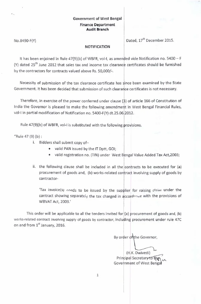 Substitution of Rule 47(9)(b) of West Bengal Financial Rules – PDF