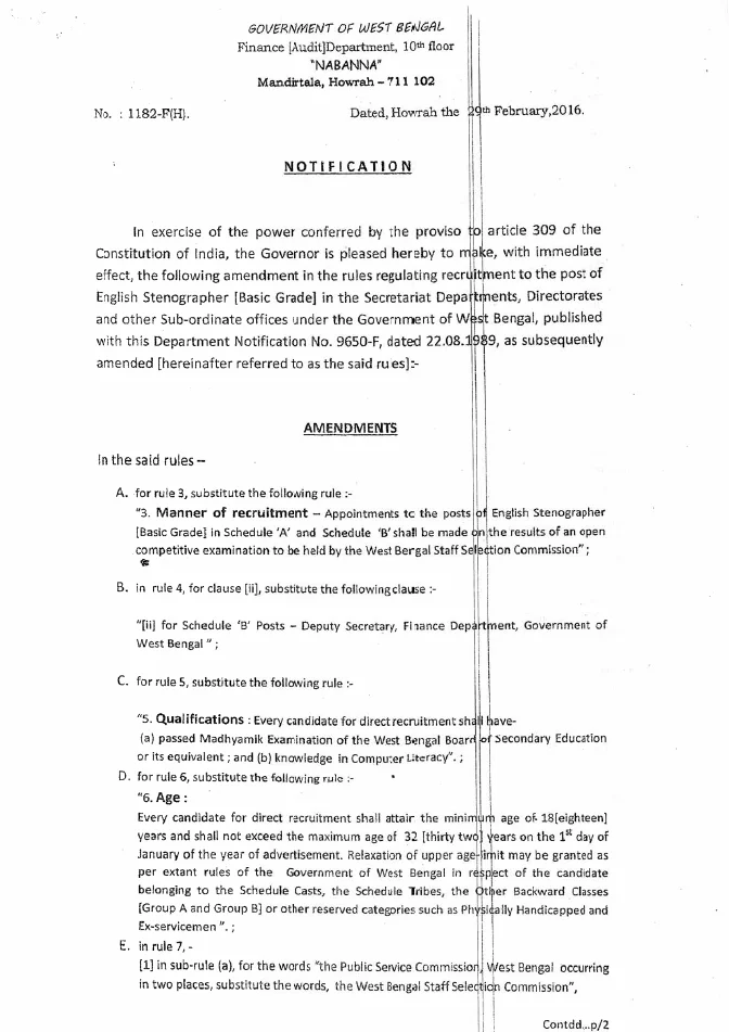 Recruitment Rules of English Stenographer [Basic Grade] – PDF