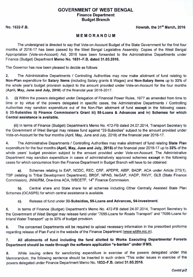 Allotment of Fund for 2016-2017 (Vote-on-Account) – PDF