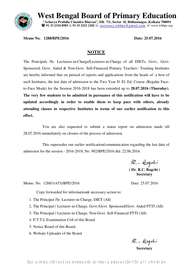 Admission to 2 years D.El.Ed Course, 2016-18 – PDF