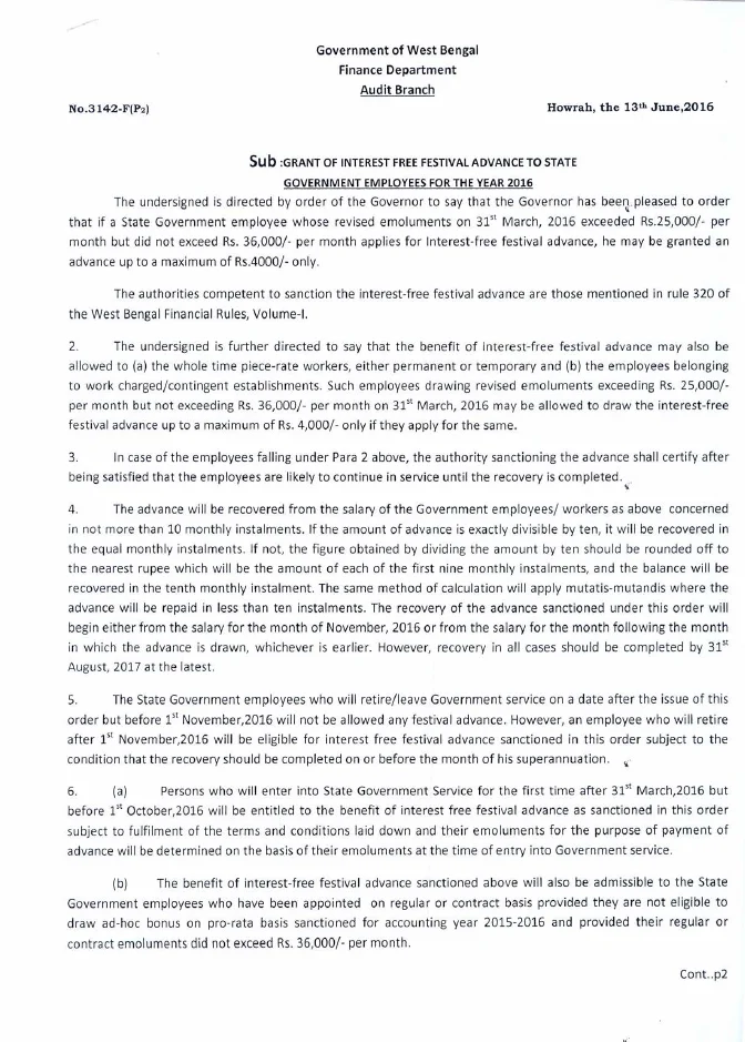 Grant of Interest Free Festival Advance, 2016 – PDF