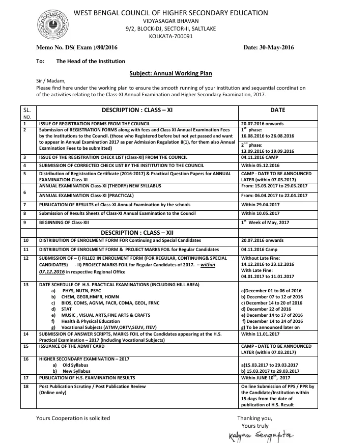 Annual Working Plan for Class XI and XII for Session, 2016-2017 – PDF