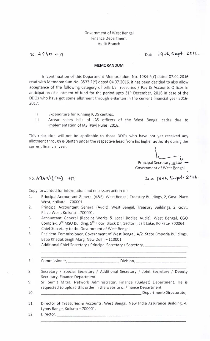 Passing of Bills in Anticipation of Allotment upto Dec, 2016 – PDF