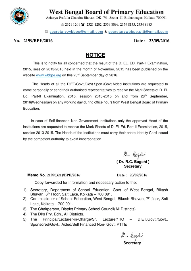 Result of D.El.Ed. Part-II Examination, 2015 is published – PDF