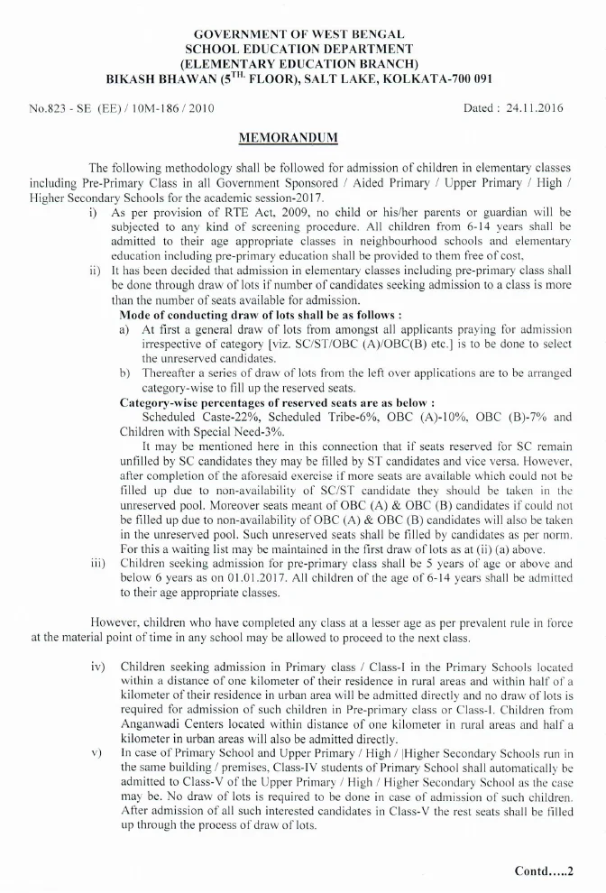 Admission of Children in Govt. Sponsored /Aided Schools, 2017 – PDF