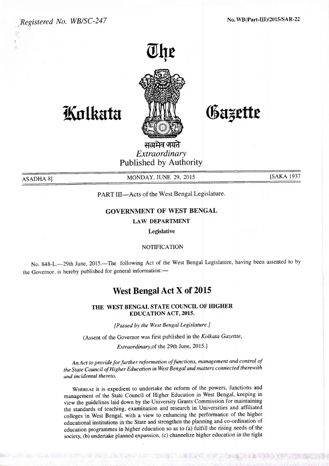 West Bengal State Council of Higher Education Act, 2015 – PDF