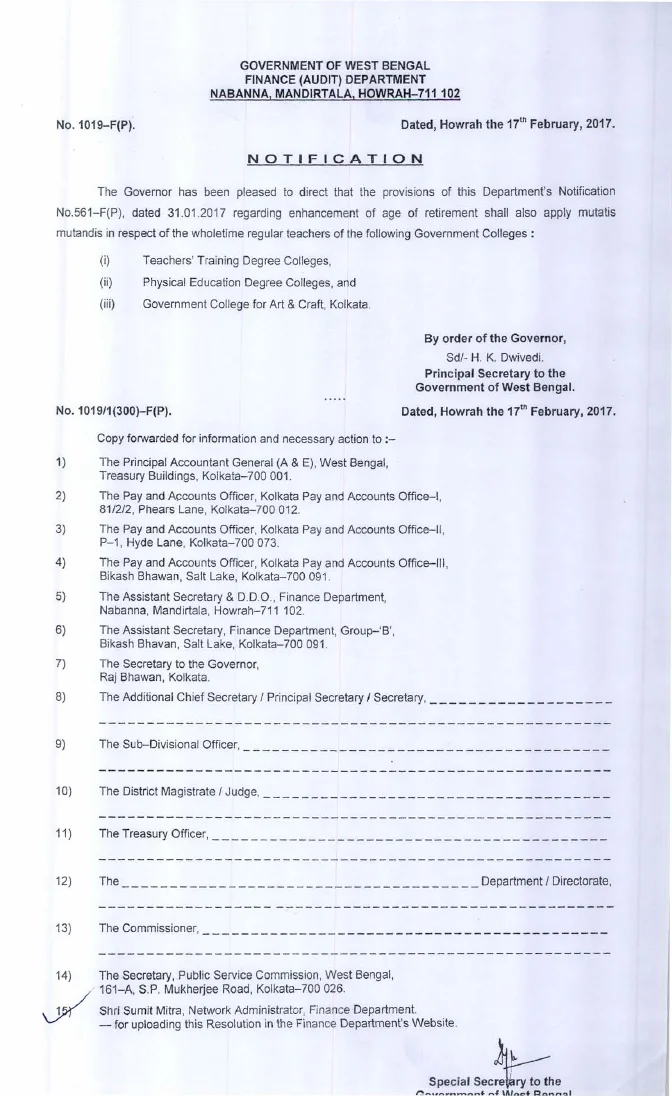 Enhancement of Retirement Age of College Teachers – PDF