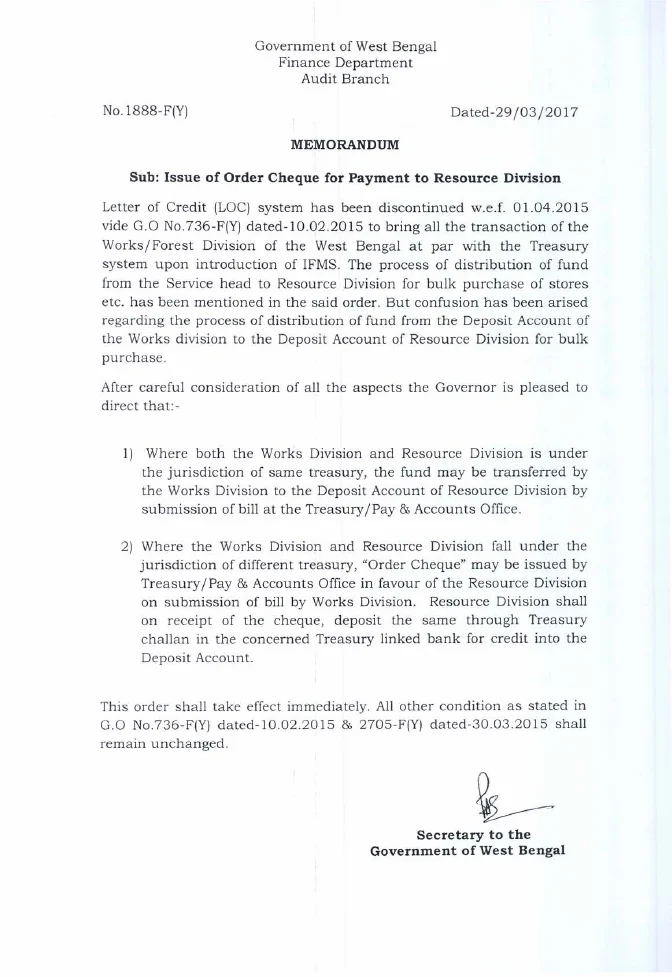 Issue of Order Cheque for Payment to Resource Division – PDF
