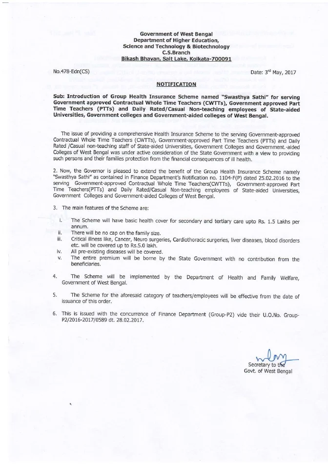 Swasthya Sathi for Casual Workers of Colleges and Universities – PDF