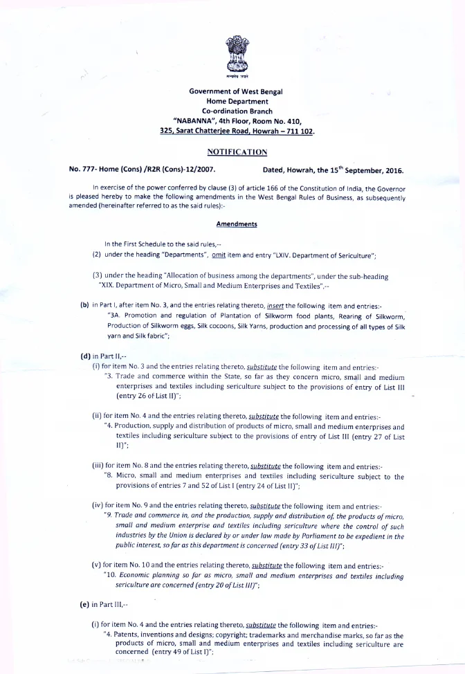 West Bengal Rules of Business – MSME and Textiles – PDF