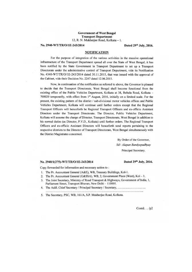 Administrative and Operational Set-up of Transport Directorate – PDF