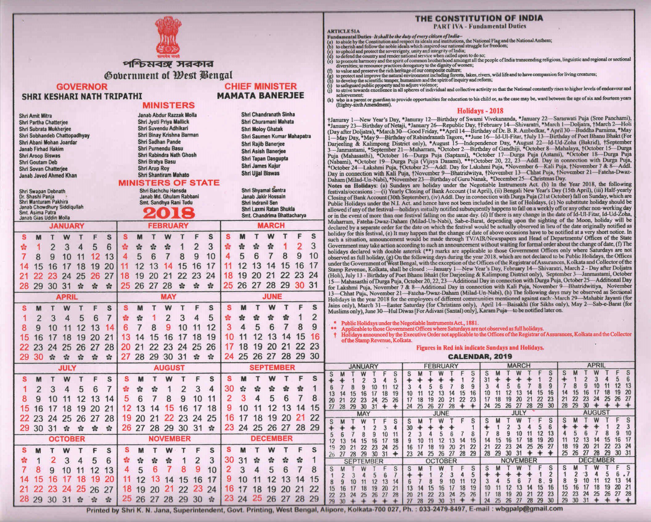 Govt Calendar 2024 West Bengal With Holidays Pdf Download Alisun Sharity