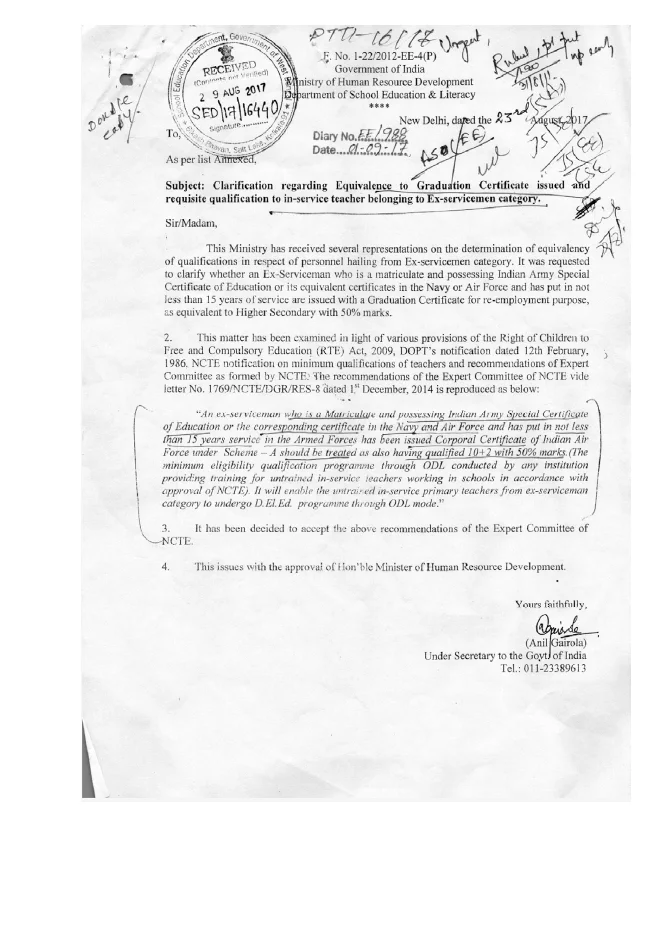 Qualification of Ex-Servicemen Teachers for D.El.Ed – PDF