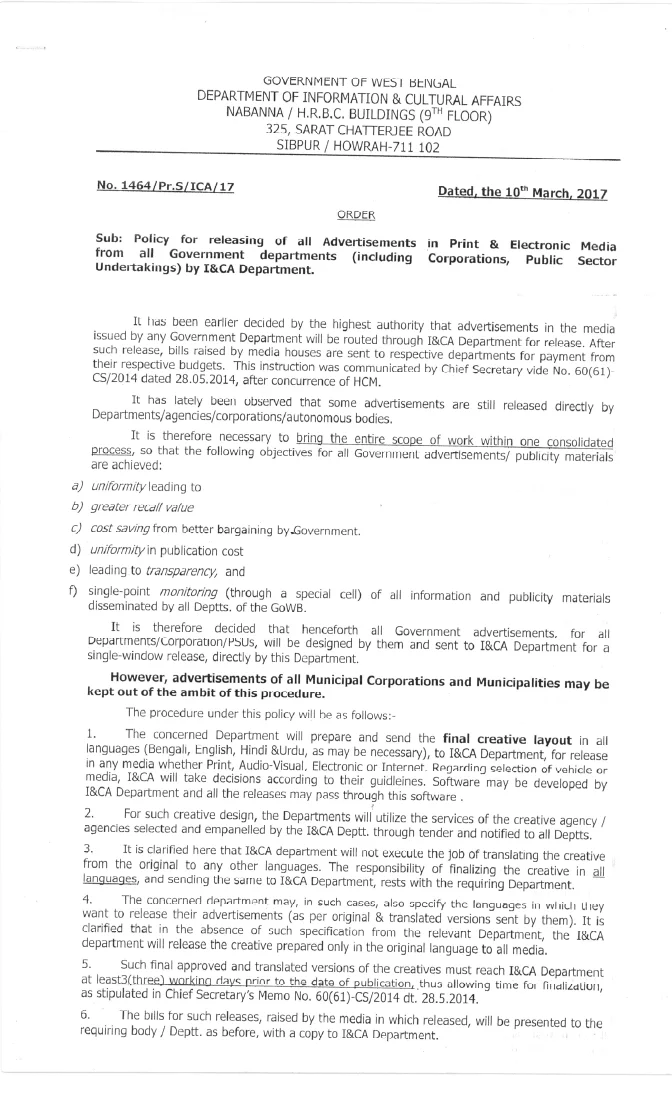 Policy for Release of Advertisement by Govt Department – PDF