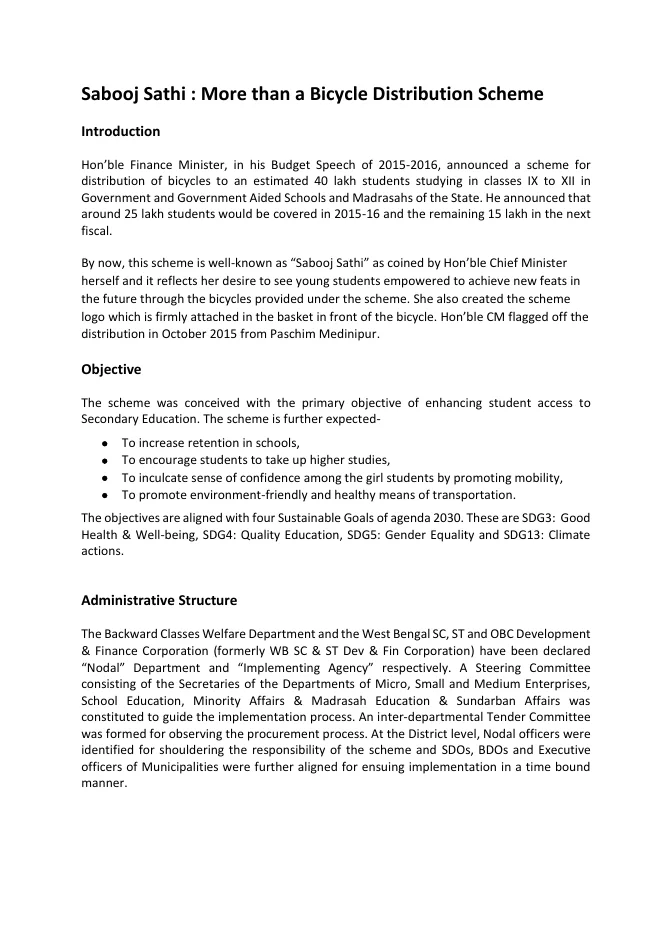 Sabooj Sathi – Bi-Cycle Distribution Scheme – PDF